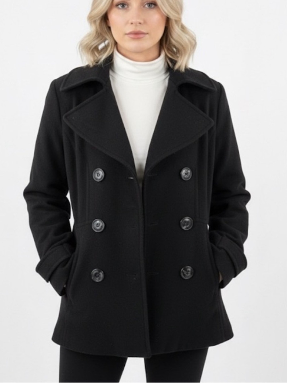 London Fog Classic Black Wool Peacoat